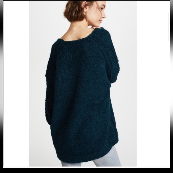 Free People Womens Alpaca Blend Sweater Oversized Soft Fuzzy Teal Long Sleeve - Picture 15 of 16